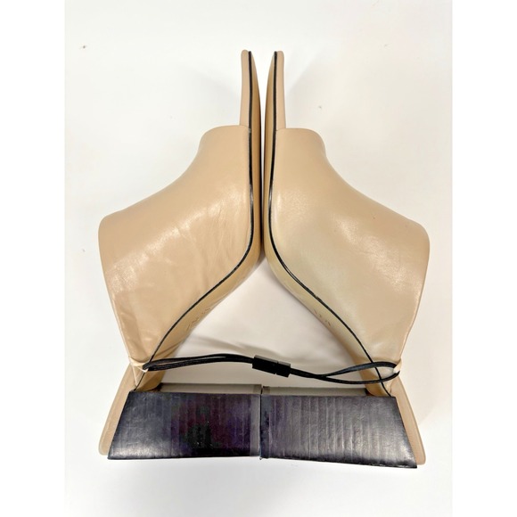 Zara Leather Sandals Womens 40 Beige Tan Heels Mules Squared Toe Slip On 90s Y2K - Picture 4 of 7